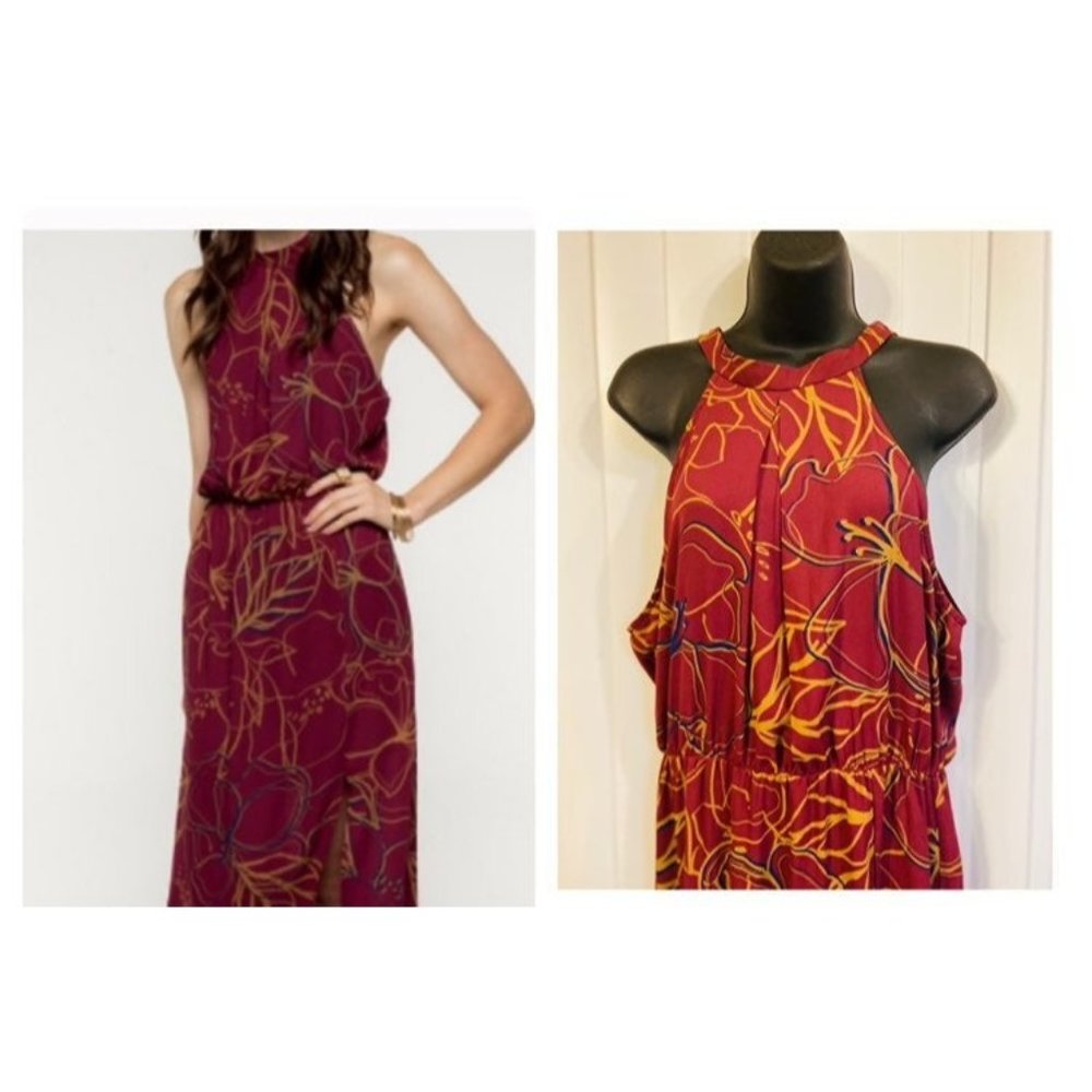 Dresses Burgundy red Floral Halter maxi mock Dress